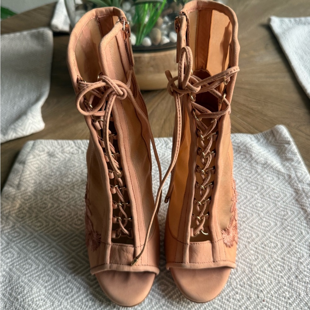 Capezio Tan Lace-Up Peep Toe Boots